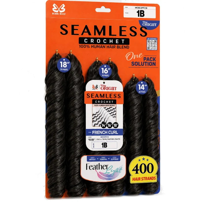Bobbi Boss Seamless Feather Crochet Braid - French Curl 3Pcs (14"16"18")