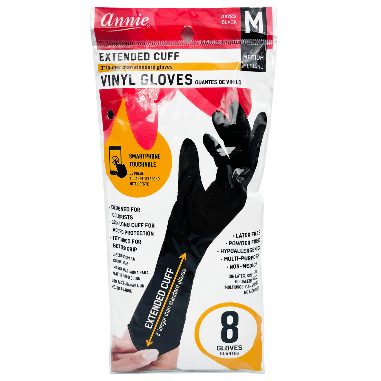 Annie Vinyl Gloves Extended Cuff (8ct)