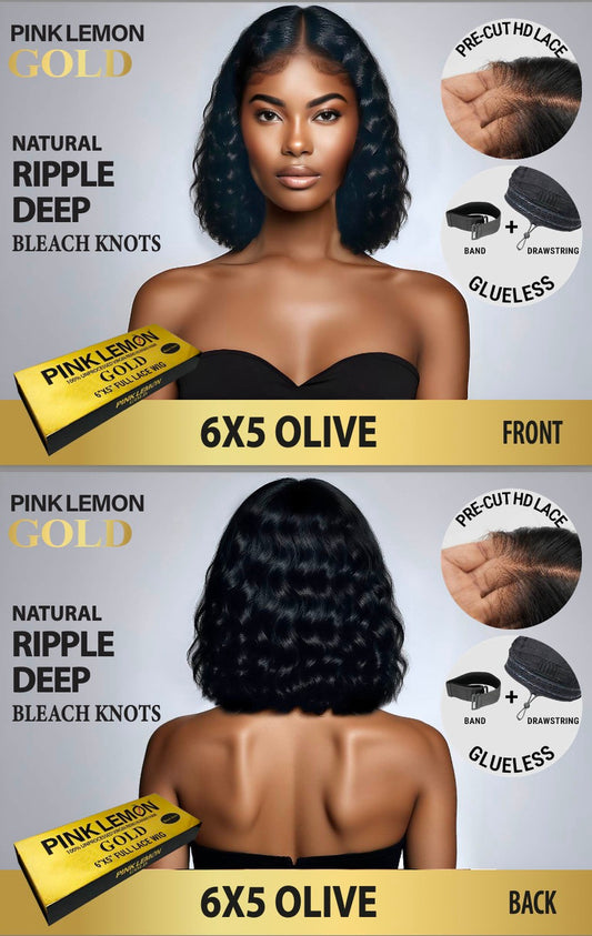 15A PINK LEMON GOLD 100% Human Hair 6X5 Lace Front Wig - OLIVE