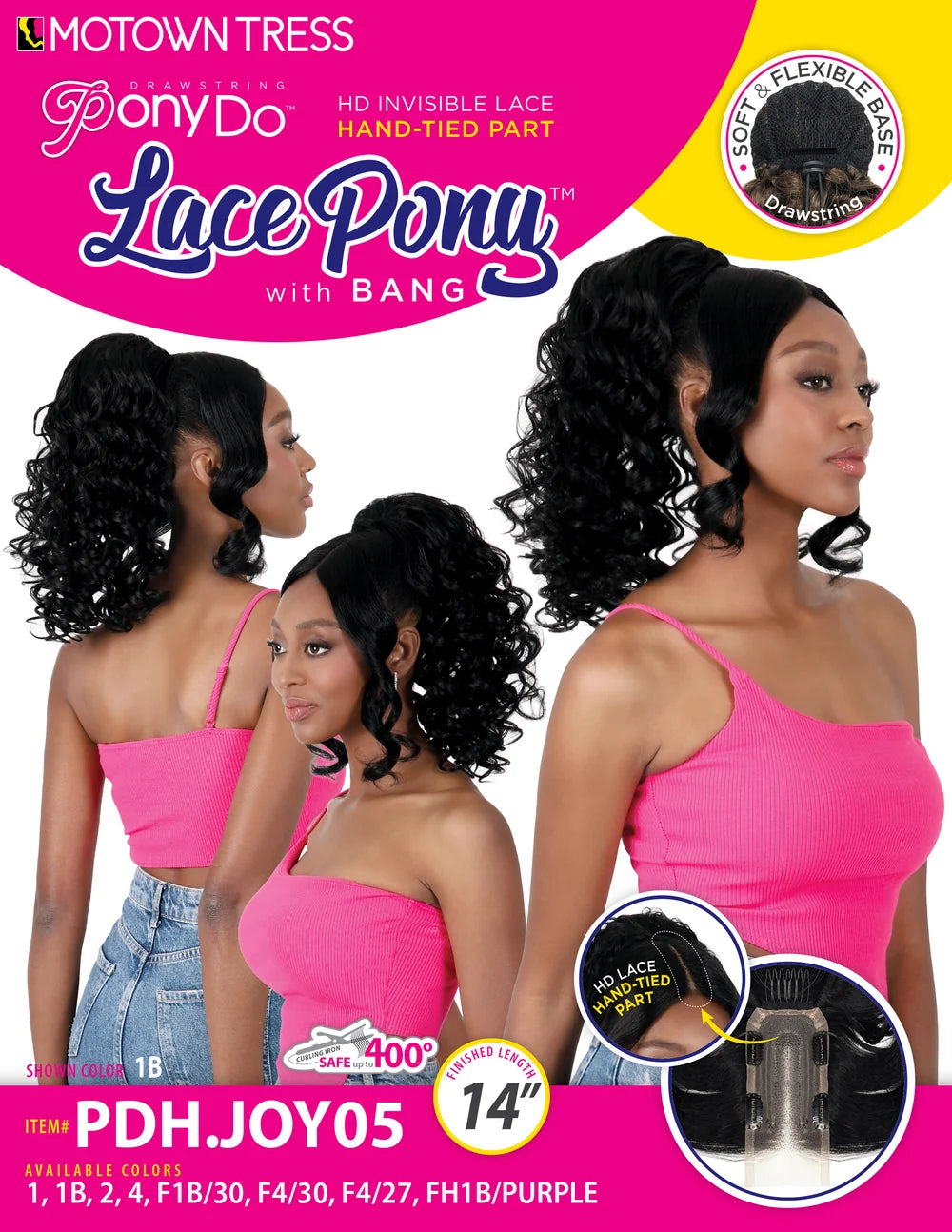 MOTOWN TRESS Ponydo Hand-Tied Lace Pony with Bang Ponytail - Twist Curl PDH.JOY05