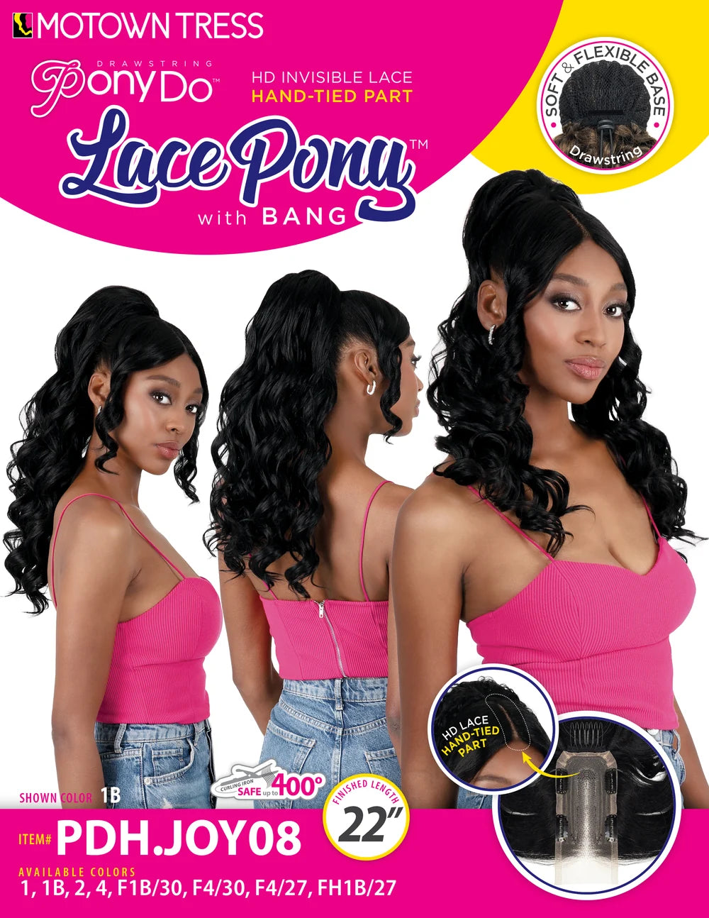 MOTOWN TRESS Ponydo Hand-Tied Lace Pony with Bang Ponytail - French Curl 22" PDH.JOY08