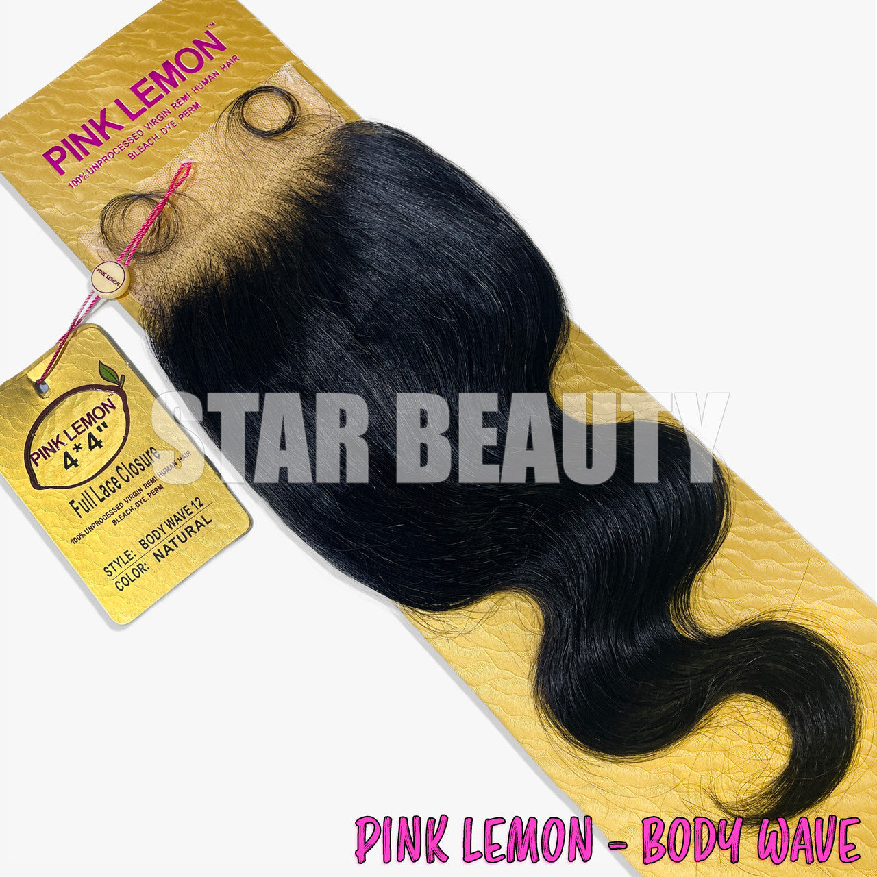 15A Pink Lemon 4X4 HD Full Lace Closure - Body Wave