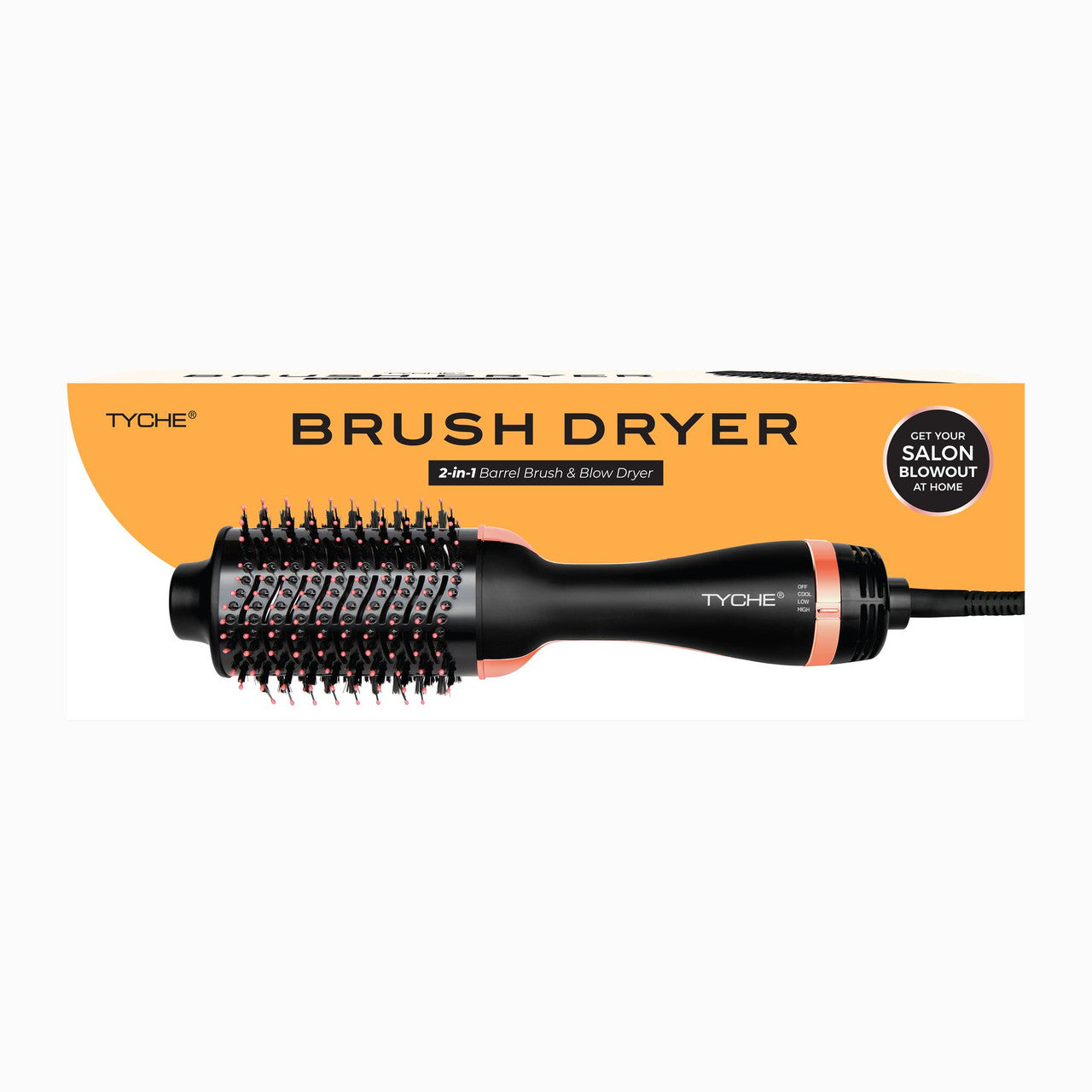 TYCHE Brush Dryer 2-in-1 Barrel Brush & Blow Dryer (Black, Pink)