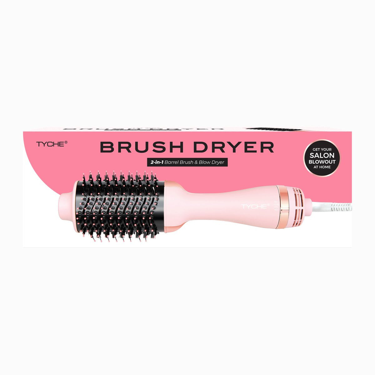 TYCHE Brush Dryer 2-in-1 Barrel Brush & Blow Dryer (Black, Pink)