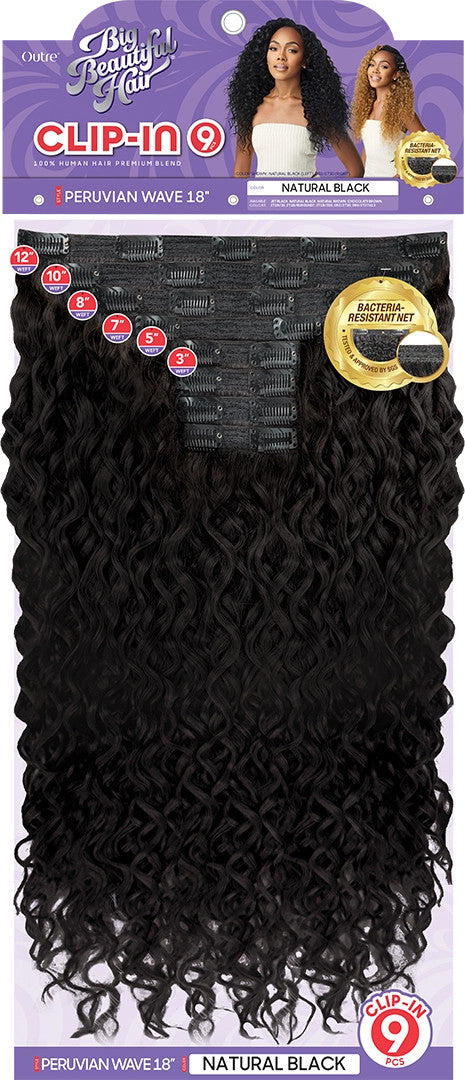 OUTRE Human Hair Premium Blend Big Beautiful Clip-In 9PCS - PERUVIAN WAVE 18"