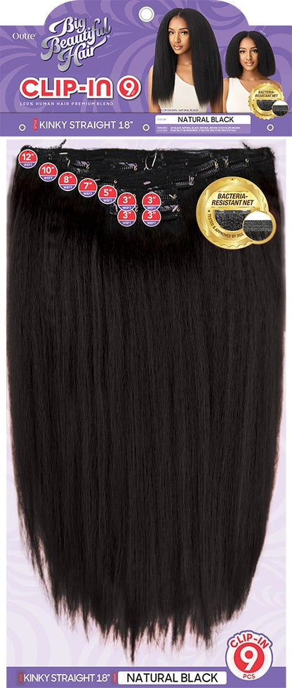 OUTRE Human Hair Premium Blend Big Beautiful Clip-In 9PCS - KINKY STRAIGHT 18"