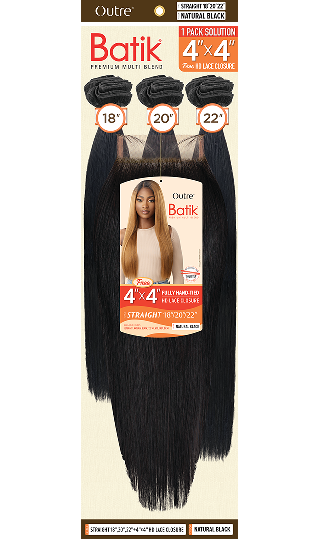 OUTRE Synthetic Batik 3 pcs (18" 20" 22") + 4×4 HD Lace Closure - Straight