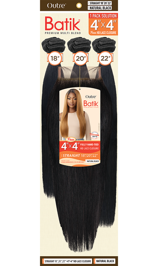 OUTRE Synthetic Batik 3 pcs (18" 20" 22") + 4×4 HD Lace Closure - Straight
