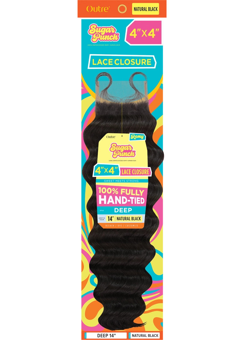 OUTRE 100 % Unprocessed Remy Human Hair Sugar Punch 4X4 HD Lace Closure - Deep Wave (10"-12")