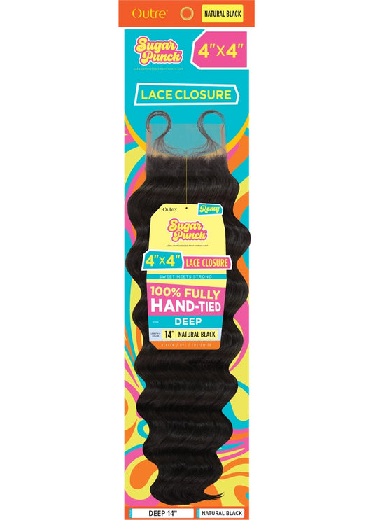OUTRE 100 % Unprocessed Remy Human Hair Sugar Punch 4X4 HD Lace Closure - Deep Wave (10"-12")