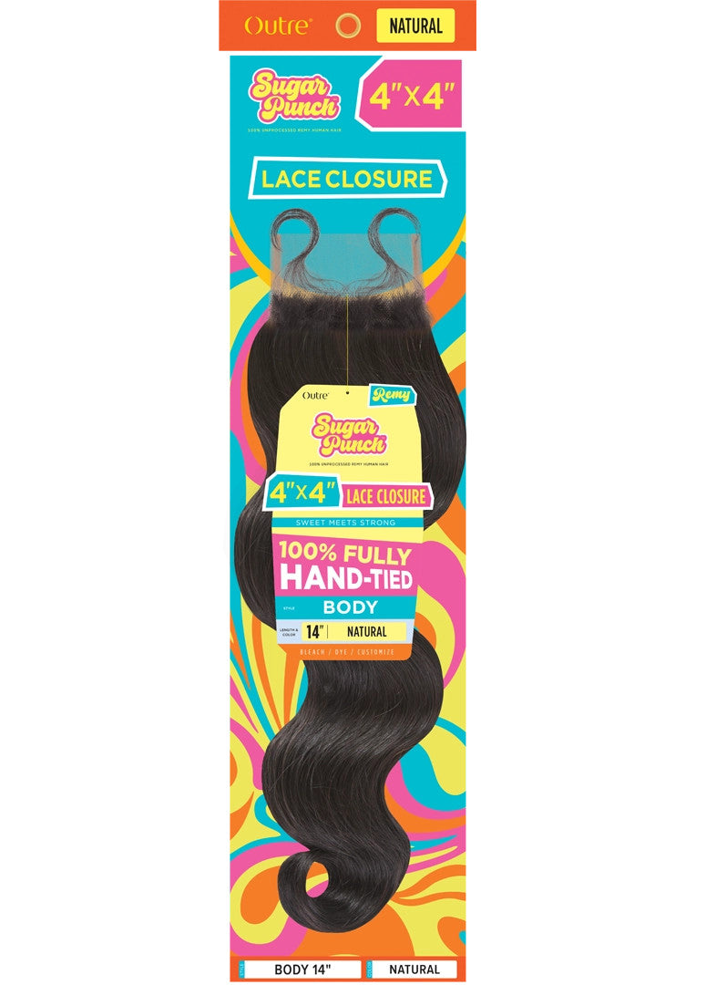 OUTRE 100 % Unprocessed Remy Human Hair Sugar Punch 4X4 HD Lace Closure - Body Wave (10"-14")