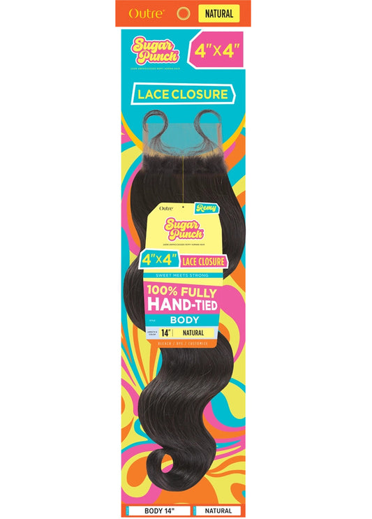 OUTRE 100 % Unprocessed Remy Human Hair Sugar Punch 4X4 HD Lace Closure - Body Wave (10"-14")