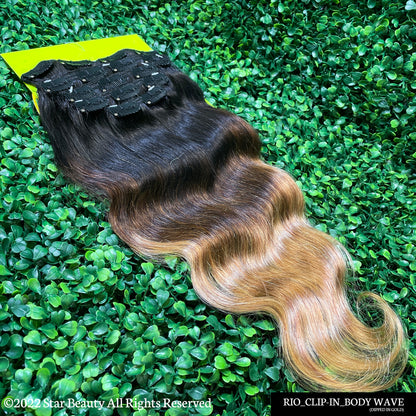 RIO 12A 100% Virgin Brazilian Remy Hair 9 Pcs Clip-In Extension 18" - Body Wave (Dipped In Gold)