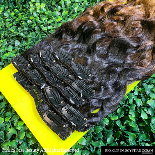 RIO 12A 100% Virgin Brazilian Remy Hair 9 Pcs Clip-In Extension 18" - Egyptian Wave (Dipped In Gold)
