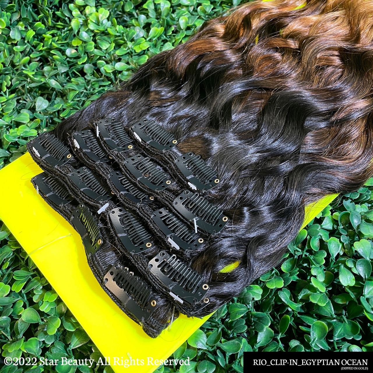 RIO 12A 100% Virgin Brazilian Remy Hair 9 Pcs Clip-In Extension 18" - Egyptian Wave (Dipped In Gold)