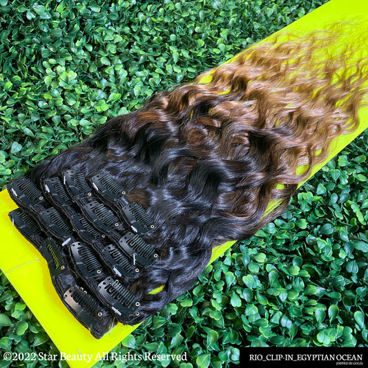 RIO 12A 100% Virgin Brazilian Remy Hair 9 Pcs Clip-In Extension 18" - Egyptian Wave (Dipped In Gold)