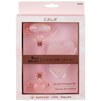 CALA Rose Quartz Facial Roller & Gua Sha Set