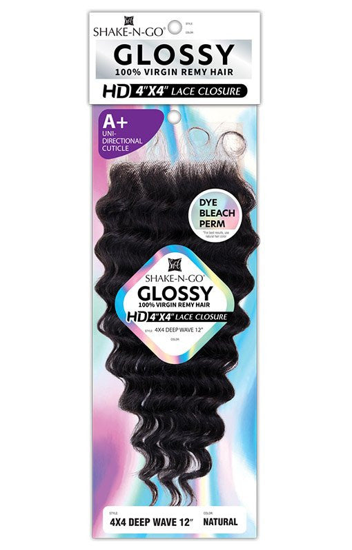 SHAKE N GO Glossy 100% Virgin Remy Hair 4x4 HD Lace Closure - Deep Wave 12"