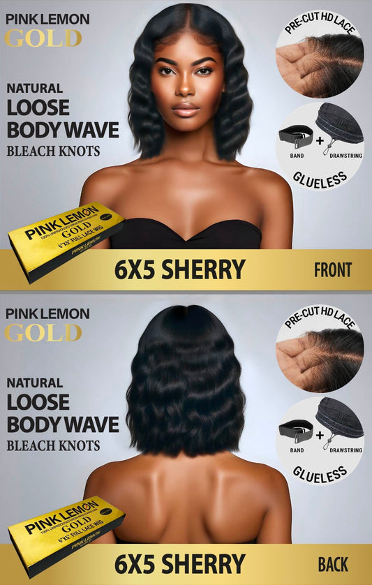 15A PINK LEMON GOLD 100% Human Hair 6X5 Lace Front Wig - SHERRY