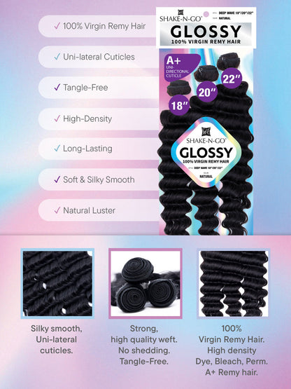 SHAKE N GO Glossy 100% Virgin Remy Hair Multi Pack - Deep Wave