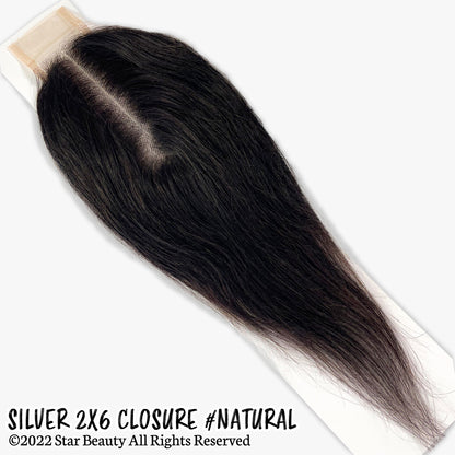 SILVER 100% Human Hair 2X6 Top Closure - Straight (10"- 18")
