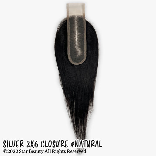 SILVER 100% Human Hair 2X6 Top Closure - Straight (10"- 18")