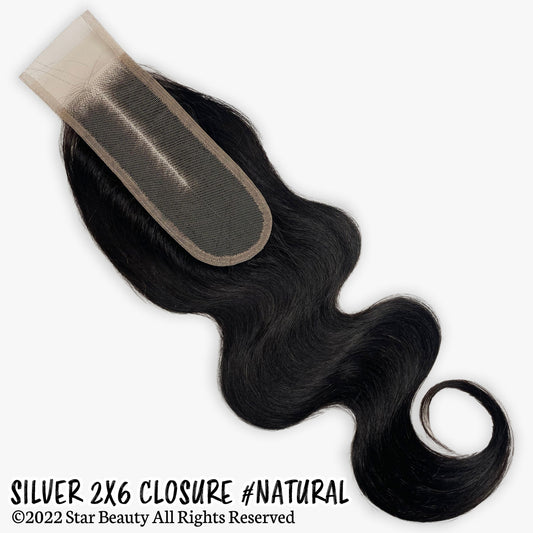 SILVER 100% Human Hair 2X6 Top Closure - Body Wave (10"- 18")