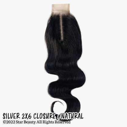 SILVER 100% Human Hair 2X6 Top Closure - Body Wave (10"- 18")