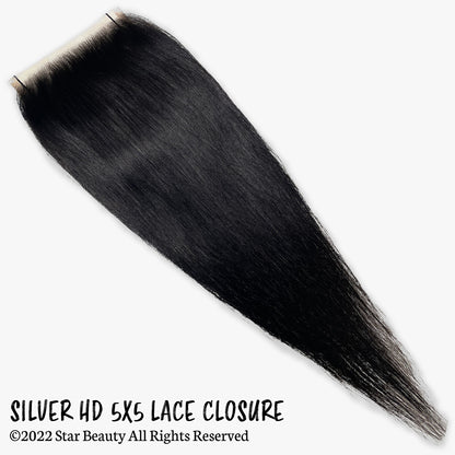 Silver Unprocessed 100% Human Hair HD 5X5 Lace Closure - Straight (10"-20")