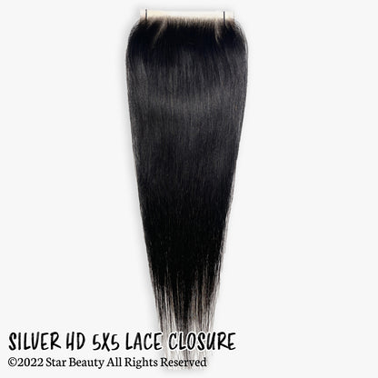 Silver Unprocessed 100% Human Hair HD 5X5 Lace Closure - Straight (10"-20")