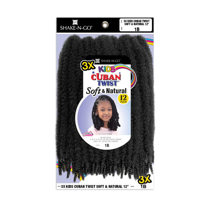 SHAKE N GO Synthetic Crochet Braids 3x Kids Cuban Twist - SOFT & NATURAL 12"