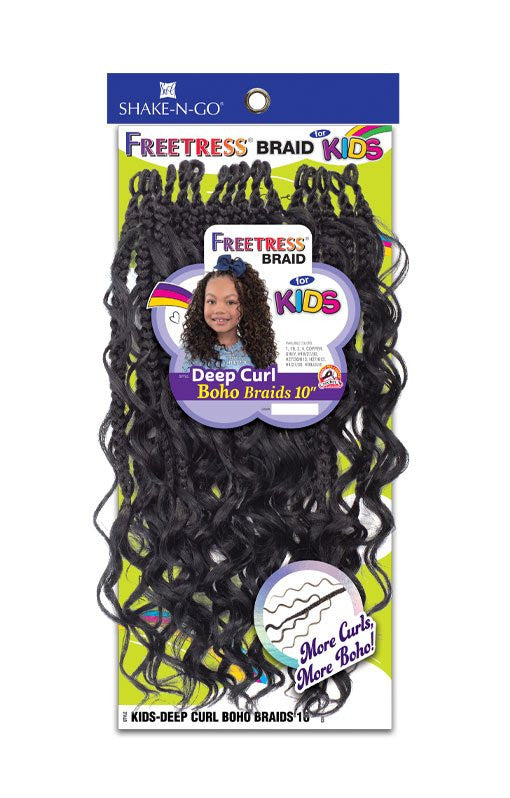 SHAKE N GO Synthetic Freetress Braid  Kids Deep Curl Boho Braids 10"