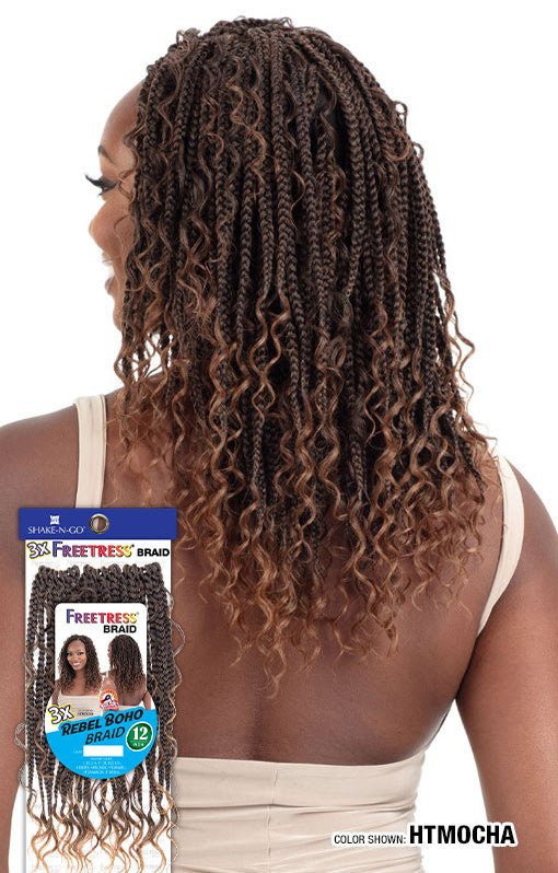 SHAKE N GO Freetress Synthetic Hair Pre-Looped Crochet Braids - 3X REBEL BOHO BRAID 12"