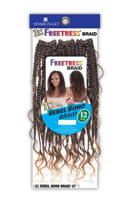 SHAKE N GO Freetress Synthetic Hair Pre-Looped Crochet Braids - 3X REBEL BOHO BRAID 12"