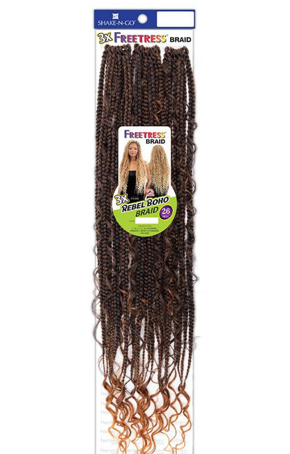 SHAKE N GO FreeTress Synthetic Hair Crochet Braids - 3X REBEL BOHO BRAID 26"