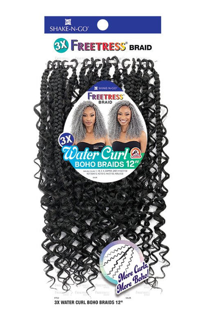 SHAKE N GO Freetress Braid Synthetic Crochet Hair - 3X Water Curl Boho Braids 12"