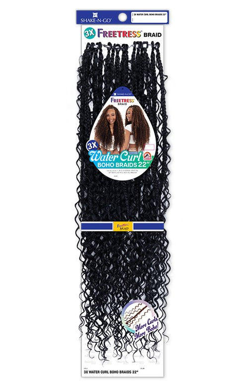 SHAKE N GO FreeTress Crochet Braids - 3X Water Curl Boho Braids 22”