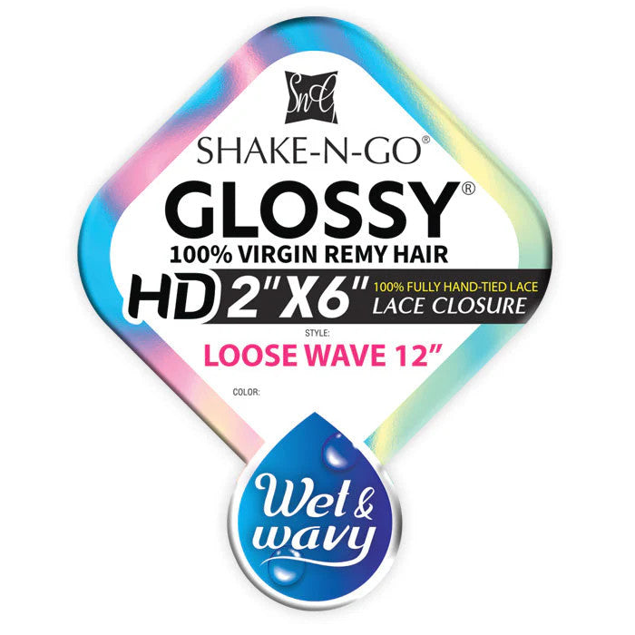 SHAKE N GO Glossy 100% Virgin Remy Hair 2x6 HD Lace Closure - Loose Wave 12"