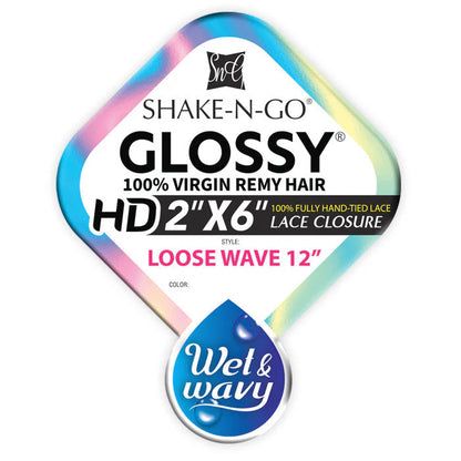 SHAKE N GO Glossy 100% Virgin Remy Hair 2x6 HD Lace Closure - Loose Wave 12"