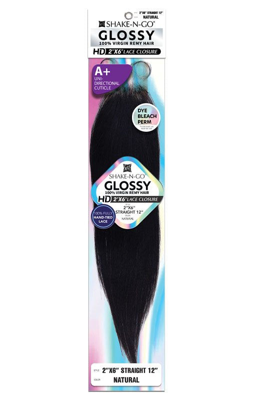 SHAKE N GO Glossy 100% Virgin Remy Hair 2x6 HD Lace Closure - Straight (12"-16")