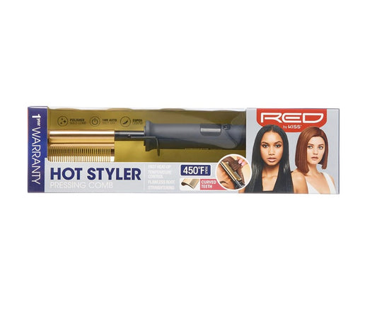 RED Curved Teeth Hot Styler Pressing Comb