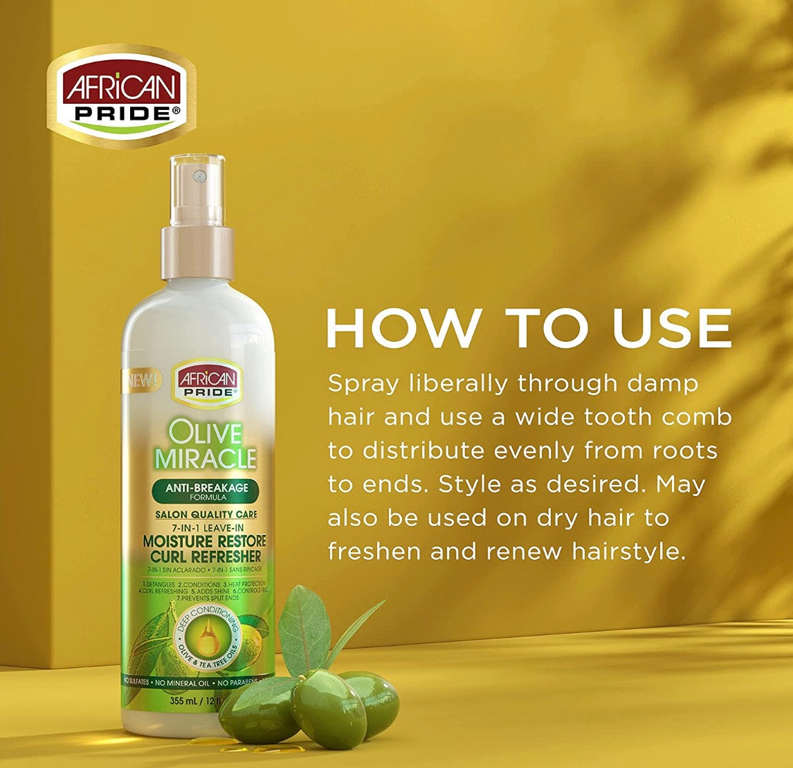 African Pride Olive Miracle 7-IN-1 Leave-In Moisture Restore Hair Curl Refresher