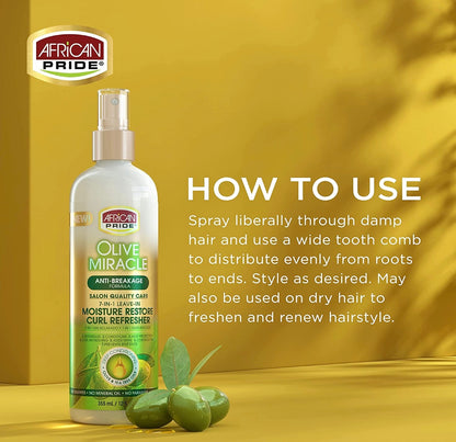 African Pride Olive Miracle 7-IN-1 Leave-In Moisture Restore Hair Curl Refresher