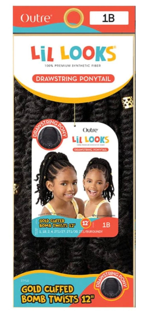 OUTRE Lil Looks Synthetic Drawstring Ponytail - GOLD CUFFED BOMB TWISTS 12"