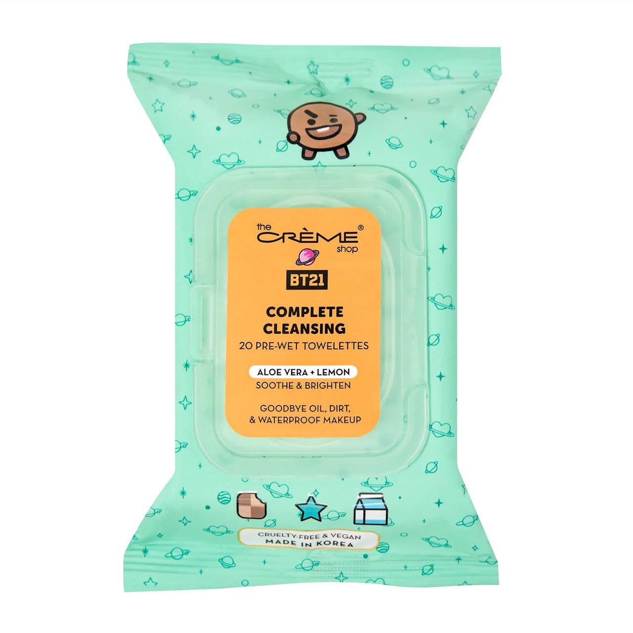 THE CREME SHOP BT21 SHOOKY Complete Cleansing Towelettes - Aloe Vera & Lemon