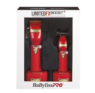 BaBylissPRO LimitedFX Boost+ Collection with Clipper, Trimmer & Charging Base Set - Red