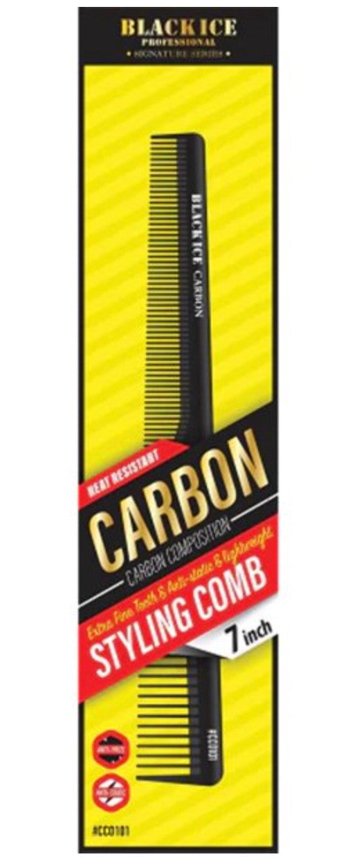 Black Ice  Professional Carbon Styling Comb 7"