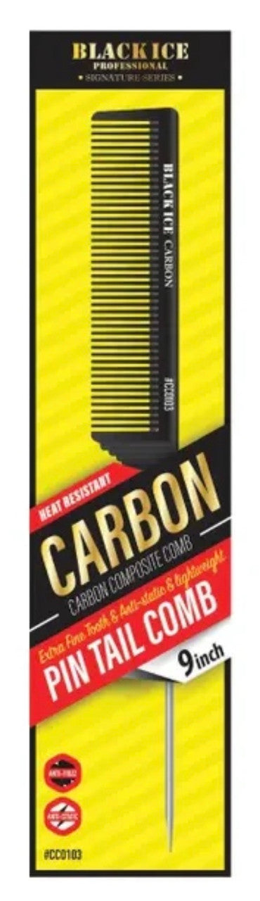 Black Ice Professional Carbon Pin Tail Comb 9"