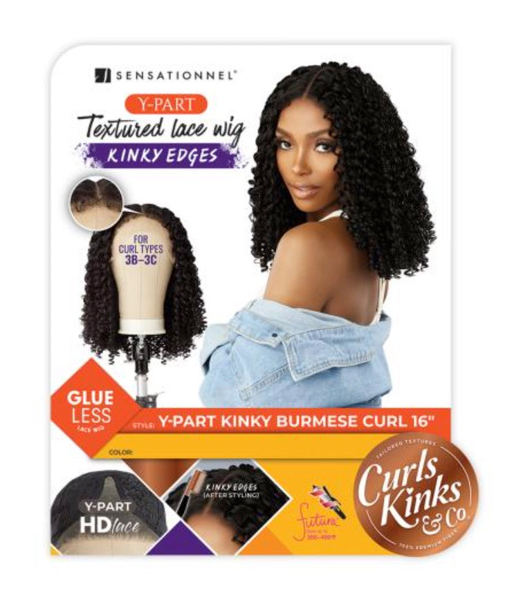 SENSATIONNEL Synthetic Curls Kinks N Co Kinky Edges Y-Part Lace Wig - Burmese Curl 16"