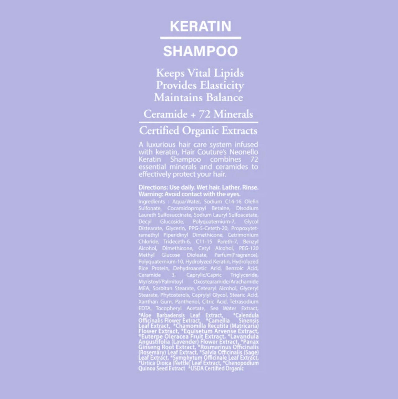 Hair Couture Professional NEONELLO Keratin 72 Minerals Shampoo
